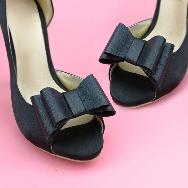 Douqu 1 Pair Simple Elegant Woman Ladies Black PU Bow Shoe Clips Decoration Removable Shoe Buckle - Image 4